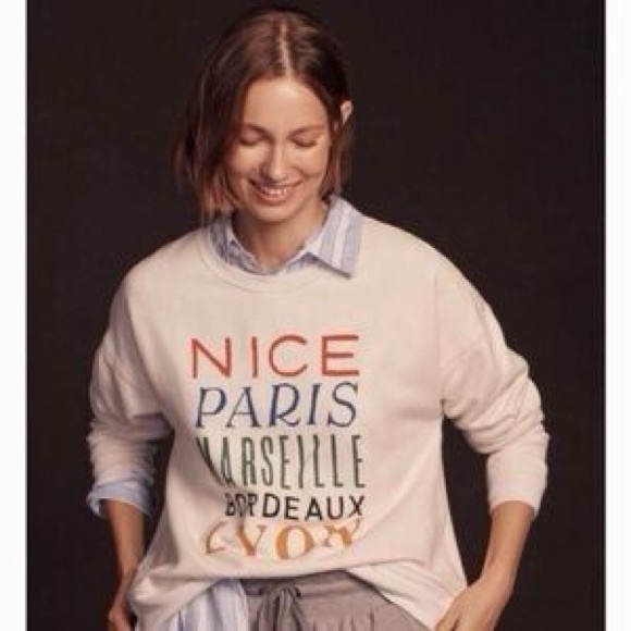 Phthalo Ruth x Maeve Anthropologie French City Names Crewneck - Picture 1 of 6
